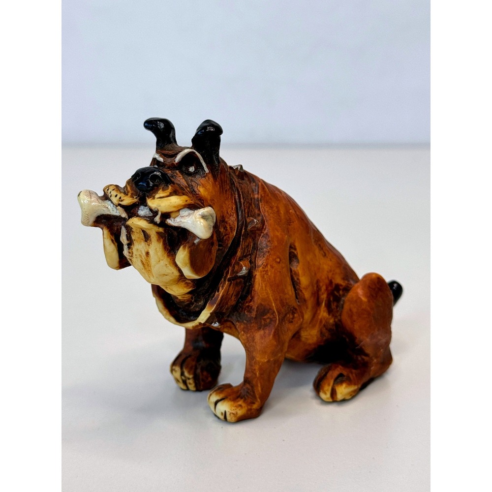 ENGLISH BULLDOG with Bone Resin Browns Vintage Figurine